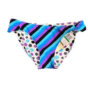 Hula Honey striped Reversible Bikini Hipster bottoms Size L NWT